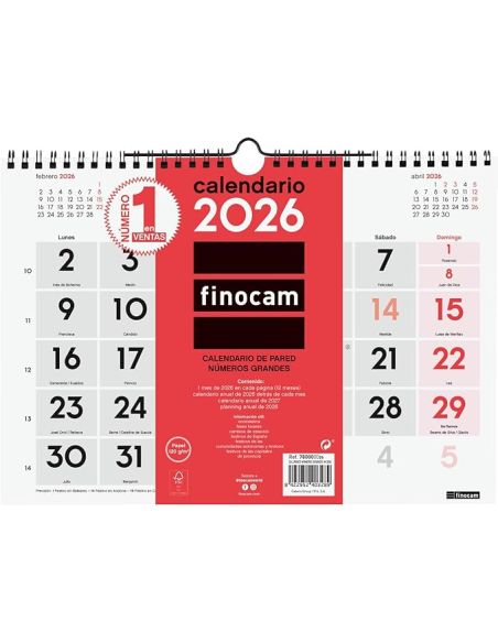Calendario Pared Finocam Numeros Grandes M 2026