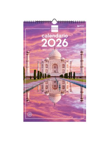 Calendario Pared Espiral 25X40 2026 Maravillas Mundo