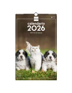 Calendario Pared Espiral 25X40 2026 Perros Y Gatos