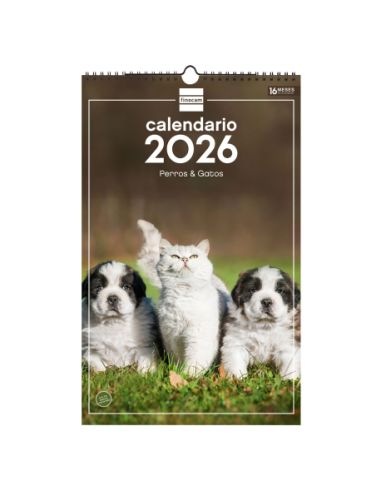 Calendario Pared Espiral 25X40 2026 Perros Y Gatos