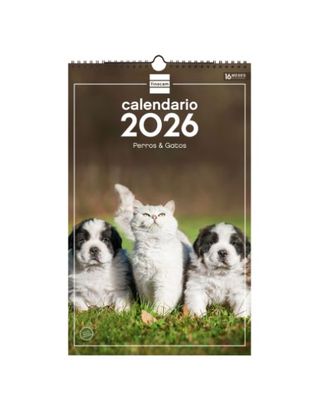 Calendario Pared Espiral 25X40 2026 Perros Y Gatos