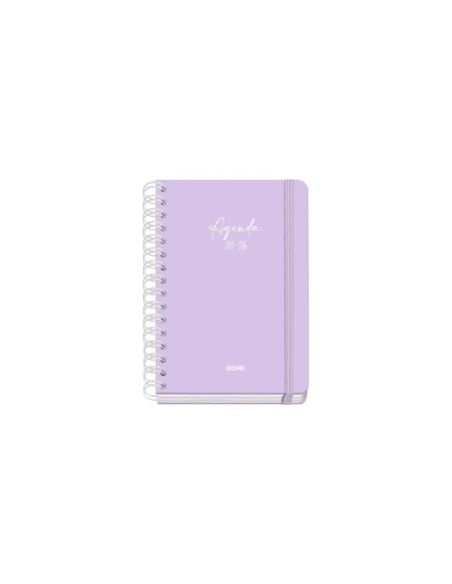 Agenda Académica Violeta Pastel 2025-2026 Semana Vista Tamaño A5