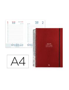 Agenda Espiral Liderpapel Olbia A4 2025 Dia Pagina Rojo Papel 60 Gr