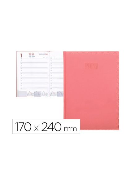 Agenda Encuadernada Liderpapel Creta 17X24 Cm 2024 Dia Pagina Color Rosa Papel 70 Gr