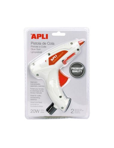 Pistola De Cola Premium Apli Termofusible Hot Melt 20W Con 2 Barras De Cola