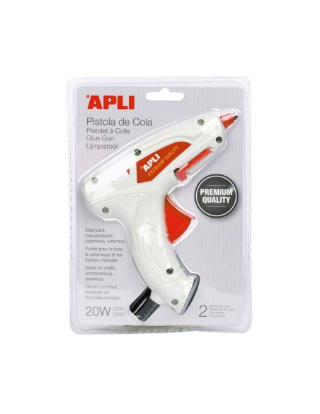 Pistola De Cola Premium Apli Termofusible Hot Melt 20W Con 2 Barras De Cola