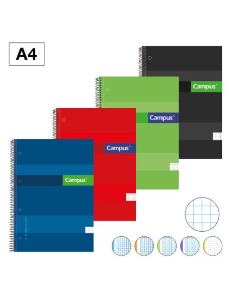 Bloc Espiral Campus Tapa Extradura A4 160 Hojas Microperforado 70G. Rayado 5 Mm