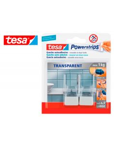 Gancho Autoadhesivo Tesa Powerstrips Grande Transparente/Acero + Tiras Sujecion Hasta 1 Kg