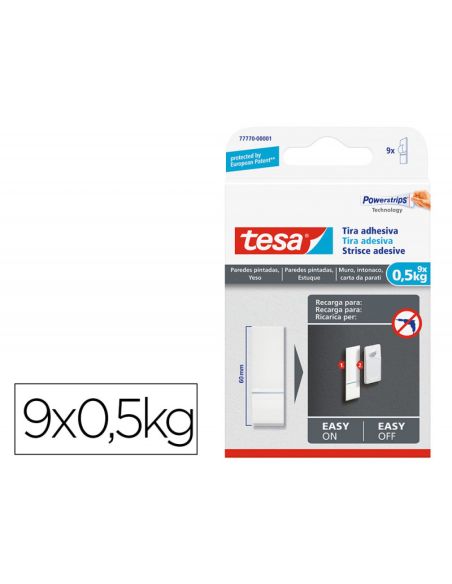 Tira Autoadhesiva Tesa Doble Cara Powerstring Transparente Sujecion Hasta 0,5 Kg Recambio Blister De 9