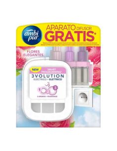 Ambientador Ambipur Electrico 3 Volution Delicadas Flores Rosa Recambio 21 Ml + Difusor Regalo