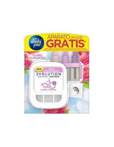 Ambientador Ambipur Electrico 3 Volution Delicadas Flores Rosa Recambio 21 Ml + Difusor Regalo