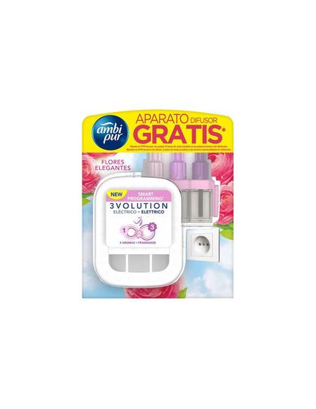 Ambientador Ambipur Electrico 3 Volution Delicadas Flores Rosa Recambio 21 Ml + Difusor Regalo