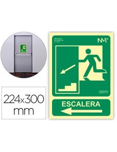 Pictograma Archivo 2000 Salida Emergencia Escalera Baja Izquierda Pvc Verde Luminiscente 224X300 Mm