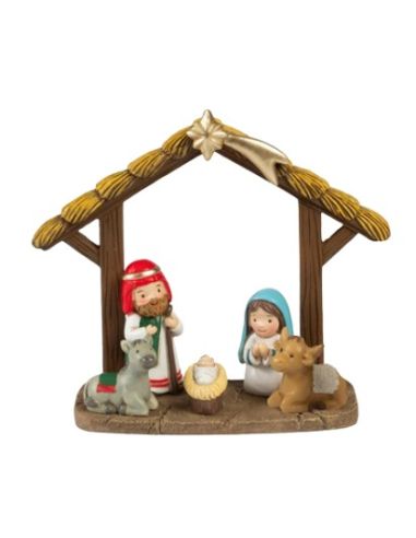 Nacimiento niños resina cabaña 13,3x15,3x5cm PB22178 (24)