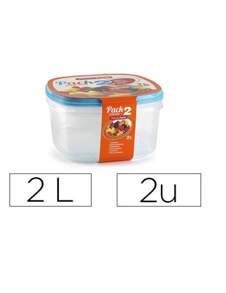 Fiambrera Plasticforte Transparente Tapa Color 2 Litros Pack 2 Unidades