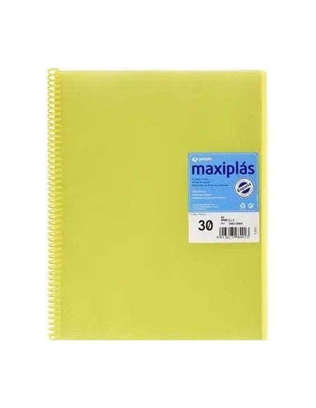Carpeta 30 Fundas Espiral Maxiplás Pp Traslúcidos Con Sobre A4 Amarillo