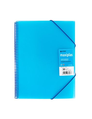 Carpeta 30 Fundas Espiral Maxiplás Pp Traslúcidos Con Sobre A4 Azul