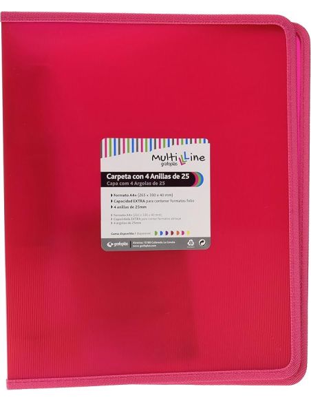 Carpeta anillas multiline a4+ 4 anillas 25 mm fucsia