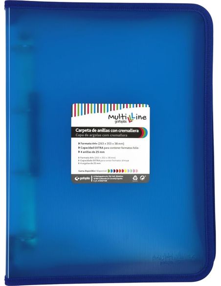 Carpeta Anillas Multiline A4+ 4 Anillas 25 Mm Azul
