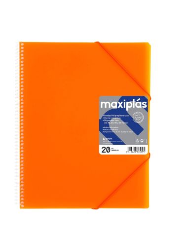 Carpeta 20 Fundas Espiral Maxiplás Pp Traslúcidos Con Sobre A4 Naranja
