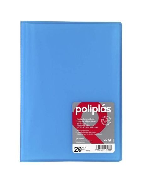 Carpeta 20 Fundas   Poliplás Traslúcidos A4 Azul