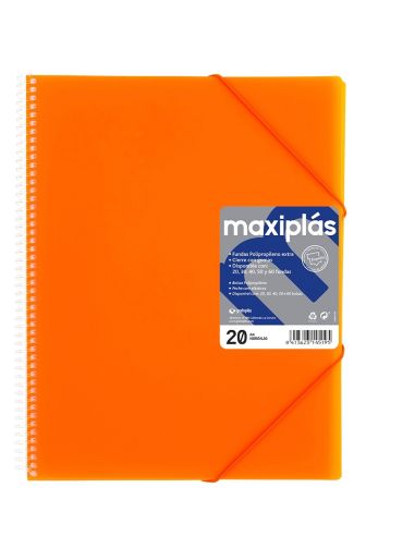 Carpeta 20 Fundas Maxiplas Forrado Unequal Fluor Naranja