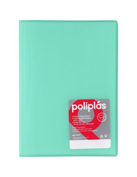 Carpeta 30 Fundas   Poliplás Traslúcidos A4 Verde Agua