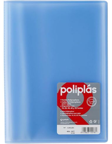Carpeta 30 Fundas   Poliplás Traslúcidos A4 Azul Soft
