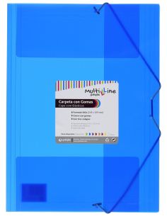Carpeta 3 Solapas Gomas Folio Pp Multiline Azul (Pack 6 Uds)