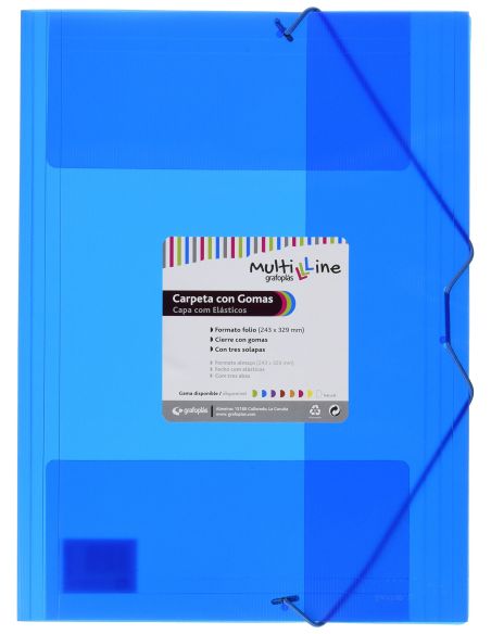 Carpeta 3 Solapas Gomas Folio Pp Multiline Azul (Pack 6 Uds)