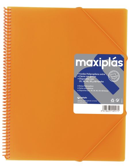 Carpeta 40 Fundas Espiral Maxiplás Pp Xs A4 Naranja