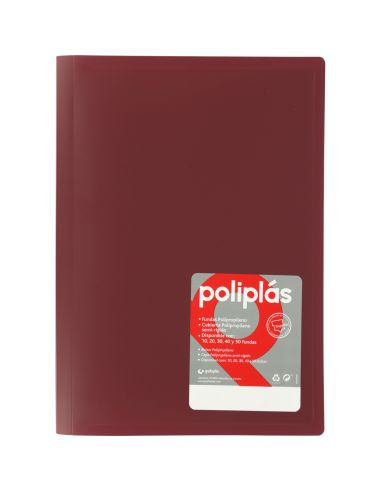 Carpeta 20 Fundas   Poliplás Opacos A4 Granate