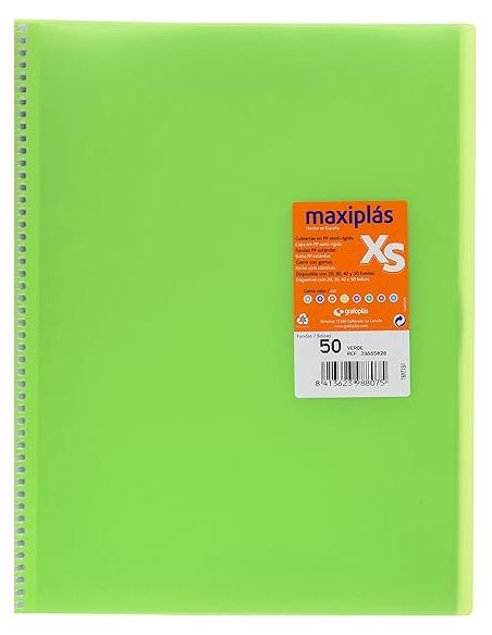 Carpeta 50 Fundas Espiral Maxiplás Pp Xs A4 Verde