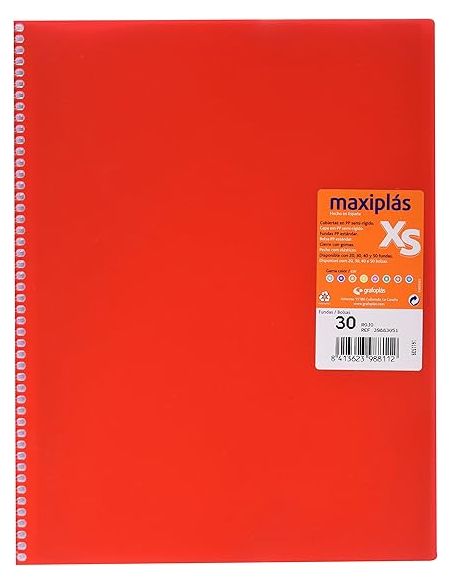 Carpeta 30 Fundas Espiral Maxiplás Pp Xs A4 Rojo