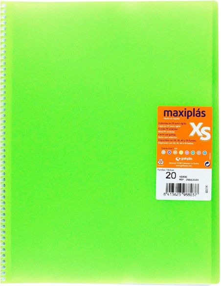 Carpeta 20 Fundas Espiral Maxiplás Pp Xs A4 Verde
