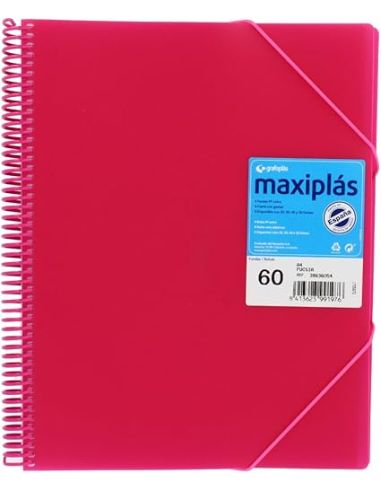Carpeta 60 Fundas Espiral Maxiplás Pp Traslúcidos Con Sobre A4 Fucsia