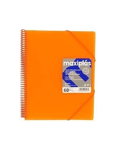 Carpeta 60 Fundas Espiral Maxiplás Pp Traslúcidos Con Sobre A4 Naranja