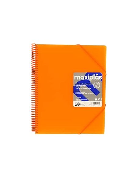 Carpeta 60 Fundas Espiral Maxiplás Pp Traslúcidos Con Sobre A4 Naranja