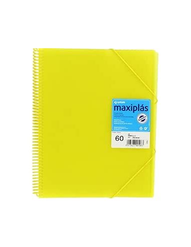 Carpeta 60 Fundas Espiral Maxiplás Pp Traslúcidos Con Sobre A4 Amarillo