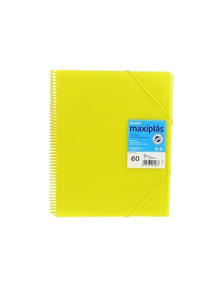 Carpeta 60 Fundas Espiral Maxiplás Pp Traslúcidos Con Sobre A4 Amarillo