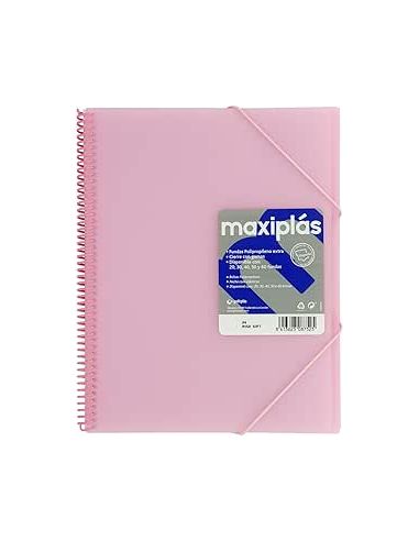 Carpeta 60 Fundas Espiral Maxiplás Pp Traslúcidos Con Sobre A4 Rosa Soft