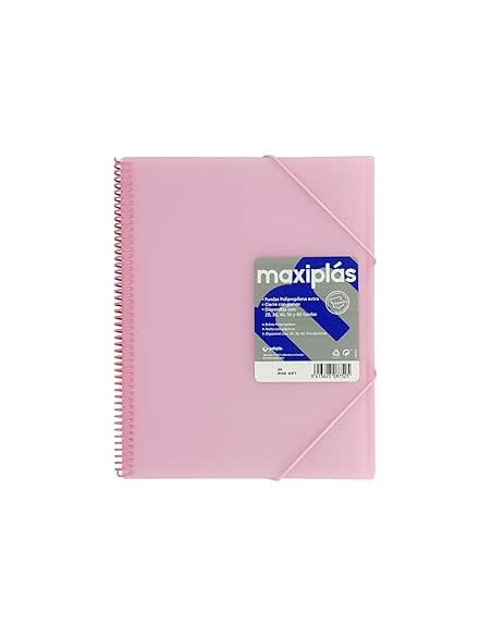 Carpeta 60 Fundas Espiral Maxiplás Pp Traslúcidos Con Sobre A4 Rosa Soft
