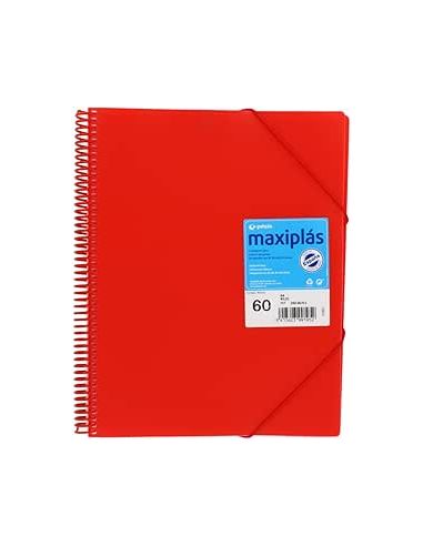 Carpeta 60 Fundas Espiral Maxiplás Pp Traslúcidos Con Sobre A4 Rojo