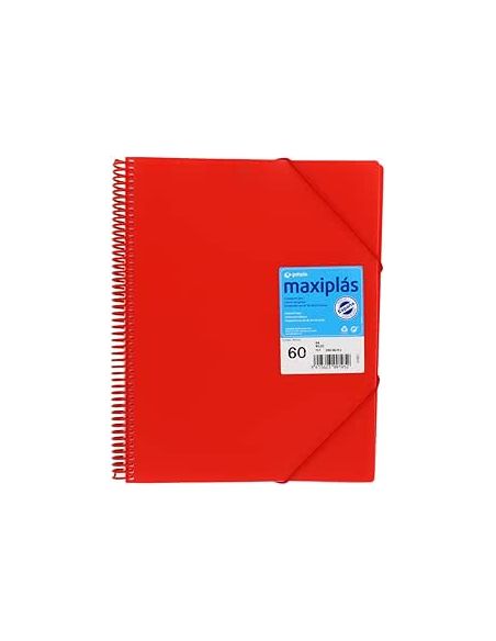 Carpeta 60 Fundas Espiral Maxiplás Pp Traslúcidos Con Sobre A4 Rojo