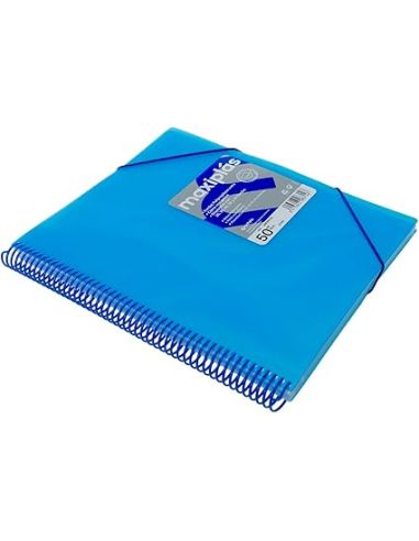 Carpeta 60 Fundas Espiral Maxiplás Pp Traslúcidos Con Sobre A4 Azul