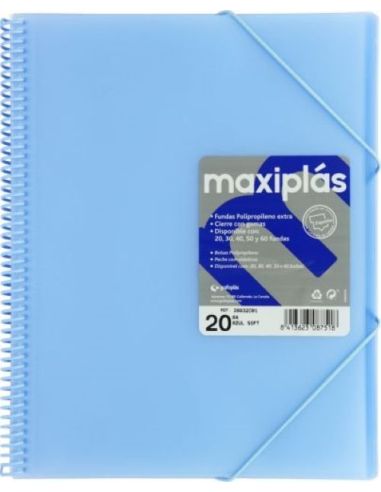 Carpeta 50 Fundas Espiral Maxiplás Pp Traslúcidos Con Sobre A4 Azul Soft