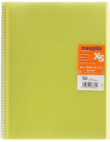 Carpeta 50 Fundas Espiral Maxiplás Pp Traslúcidos Con Sobre A4 Amarillo