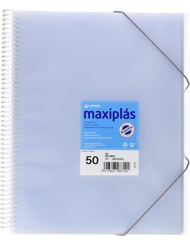Carpeta 50 Fundas Espiral Maxiplás Pp Traslúcidos Con Sobre A4 Incoloro