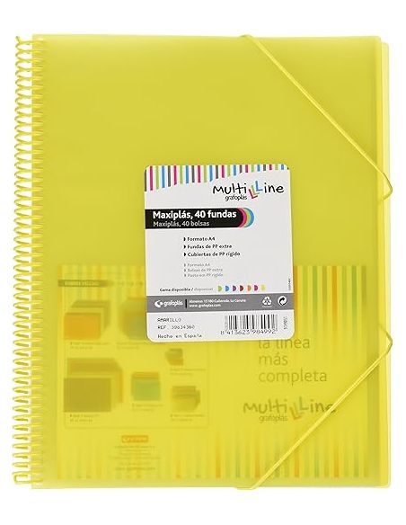 Carpeta 40 Fundas Espiral Maxiplás Pp Traslúcidos Con Sobre A4 Amarillo Soft
