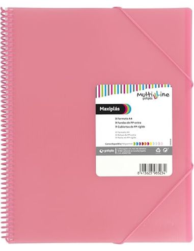 Carpeta 40 Fundas Espiral Maxiplás Pp Traslúcidos Con Sobre A4 Rosa Soft